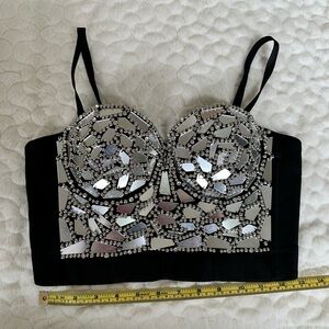 Black and Silver Embellished Crop Top